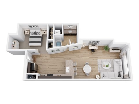 Floor plan for 1 bed, 1 bath, 865 sqft